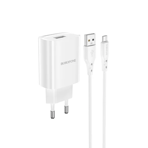 Borofone BN1 Hálózati töltő adapter USB 2.1A + Micro USB kábel fehér - 5