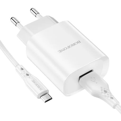Borofone BN1 Hálózati töltő adapter USB 2.1A + Micro USB kábel fehér - 1