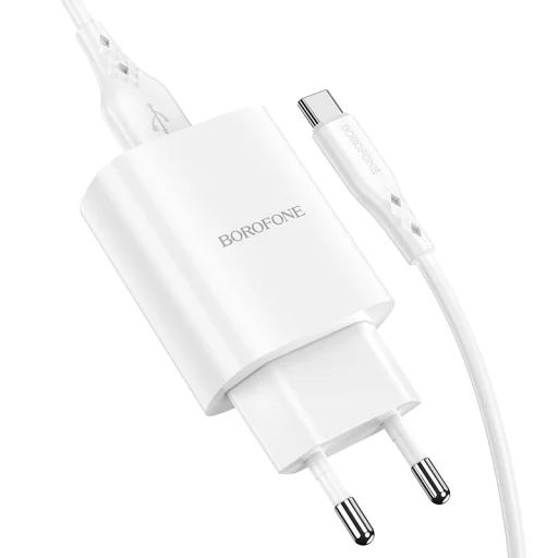Borofone BN1 Hálózati töltő adapter USB 2.1A + USB Type-C kábel fehér - 3