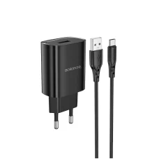 Borofone BN1 Hálózati töltő adapter USB 2.1A + USB Type-C kábel fekete