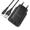 Borofone BN2 Hálózati töltő adapter 2x USB 2.1A + Lightning kábel fekete thumbnail