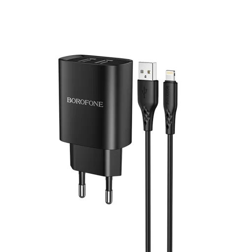 Borofone BN2 Hálózati töltő adapter 2x USB 2.1A + Lightning kábel fekete - 6