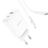 Borofone BN4 Hálózati töltő adapter USB + USB Type-C QC 3.0 PD 2.0 20W + USB Type-C - Lightning kábel fehér thumbnail