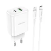 Borofone BN4 Hálózati töltő adapter USB + USB Type-C QC 3.0 PD 2.0 20W + USB Type-C - Lightning kábel fehér thumbnail