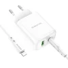Borofone BN4 Hálózati töltő adapter USB + USB Type-C QC 3.0 PD 2.0 20W + USB Type-C - Lightning kábel fehér thumbnail