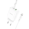 Borofone BN4 Hálózati töltő adapter USB + USB Type-C QC 3.0 PD 2.0 20W + USB Type-C - Lightning kábel fehér thumbnail