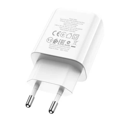 Borofone USB + USB Type-C QC 3.0 PD 2.0 20W fehér BN4 Hálózati töltő adapter - 9