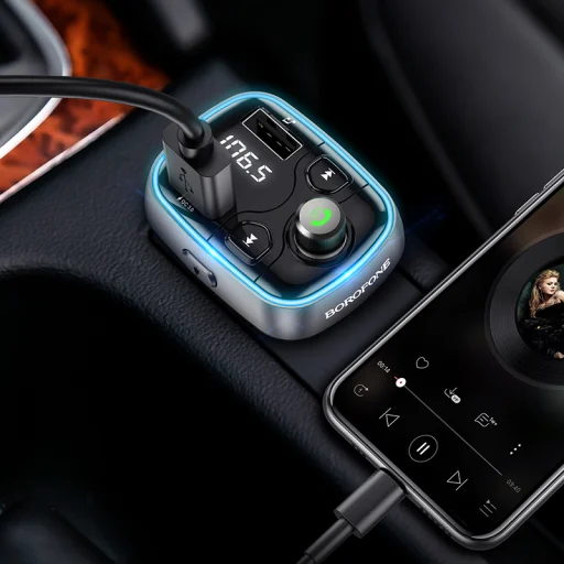 Borofone Fm Transmitter BC32 Bluetooth 2x USB + Micro SD - QC 3.0 18W 2,4A fekete - 5