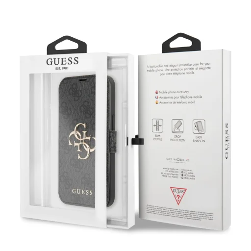 iPhone 13 Pro Guess GUBKP13L4GMGGR PU 4G Metal Logo fliptok szürke - 6