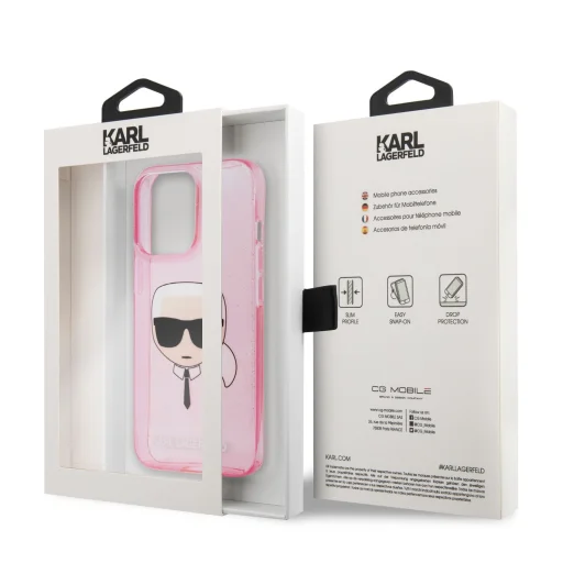 iPhone 13 Pro Max Karl Lagerfeld Glitter Karl Head tok pink (KLHCP13XKHTUGLP) - 3
