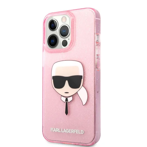 iPhone 13 Pro Max Karl Lagerfeld Glitter Karl Head tok pink (KLHCP13XKHTUGLP) - 1