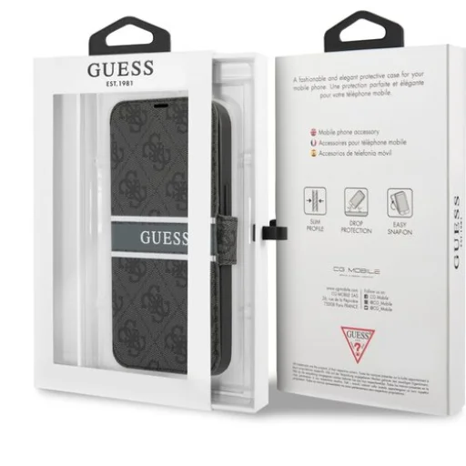 iPhone 13 Pro Guess PU 4G Printed Stripe fliptok szürke (GUBKP13L4GDGR) - 3