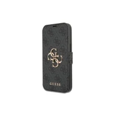 iPhone 13 Pro Max Guess PU 4G Metal Logo fliptok szürke (GUBKP13X4GMGGR)