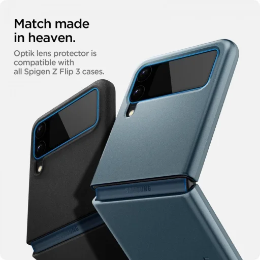 Samsung Galaxy Flip 3 Spigen Optik.Tr kameralencse védő 9H üveg és pánt védő fólia fekete - 6