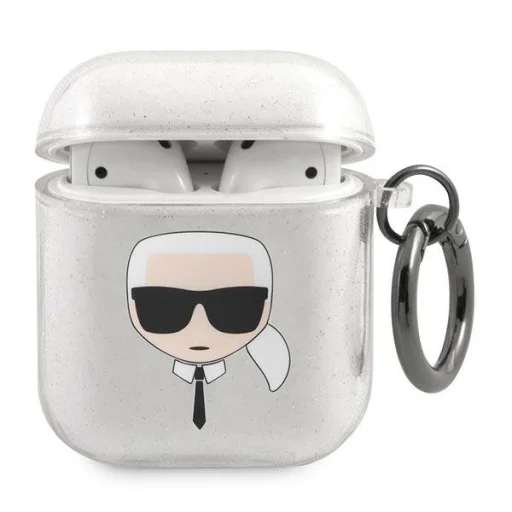 AirPods 1/2 Karl Lagerfeld Glitter Karl`s Head tok ezüst (KLA2UKHGS) - 1