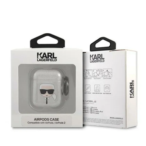 AirPods 1/2 Karl Lagerfeld Glitter Karl`s Head tok ezüst (KLA2UKHGS) - 2