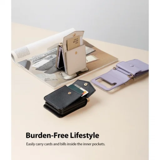 Samsung Galaxy Z Flip 3 Ringke Signature valódi bőr tok vállpánttal fekete - 3