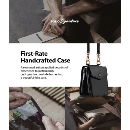 Samsung Galaxy Z Flip 3 Ringke Signature valódi bőr tok vállpánttal fekete - 7