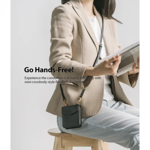 Samsung Galaxy Z Flip 3 Ringke Signature valódi bőr tok vállpánttal fekete - 4