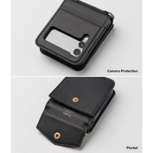 Samsung Galaxy Z Flip 3 Ringke Signature valódi bőr tok vállpánttal fekete - 6