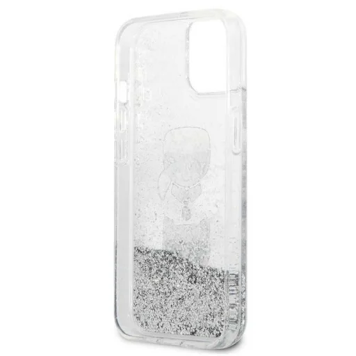 iPhone 13 Karl Lagerfeld Liquid Glitter Karl és Choupette Head tok ezüst (KLHCP13MKICGLS) - 5