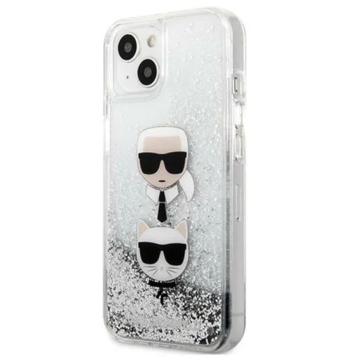 iPhone 13 Karl Lagerfeld Liquid Glitter Karl és Choupette Head tok ezüst (KLHCP13MKICGLS) - 7