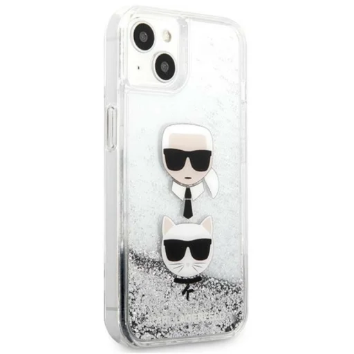 iPhone 13 Karl Lagerfeld Liquid Glitter Karl és Choupette Head tok ezüst (KLHCP13MKICGLS) - 4