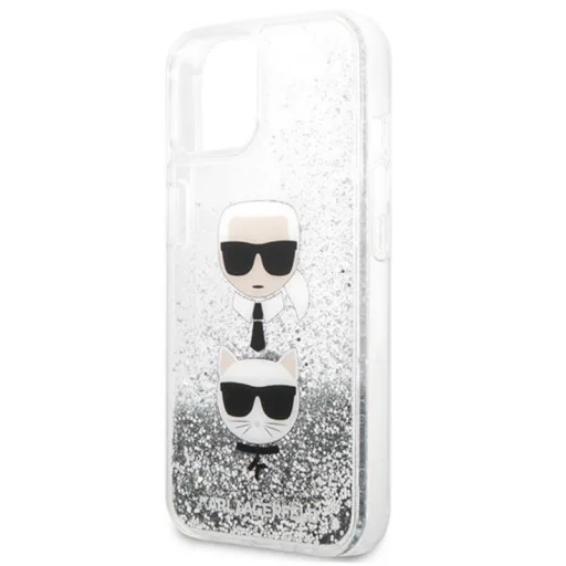 iPhone 13 Karl Lagerfeld Liquid Glitter Karl és Choupette Head tok ezüst (KLHCP13MKICGLS) - 2