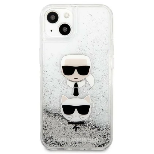 iPhone 13 Karl Lagerfeld Liquid Glitter Karl és Choupette Head tok ezüst (KLHCP13MKICGLS) - 3