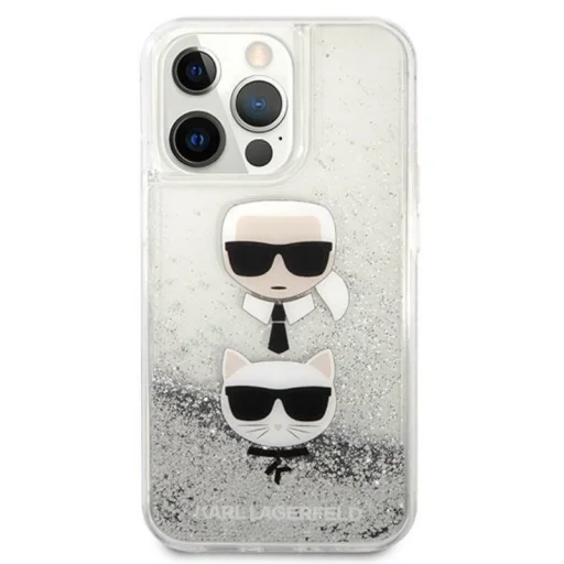 iPhone 13 Pro Karl Lagerfeld Liquid Glitter Karl és Choupette Head tok ezüst (KLHCP13LKICGLS) - 7