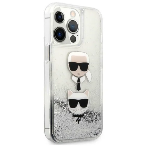 iPhone 13 Pro Karl Lagerfeld Liquid Glitter Karl és Choupette Head tok ezüst (KLHCP13LKICGLS) - 3