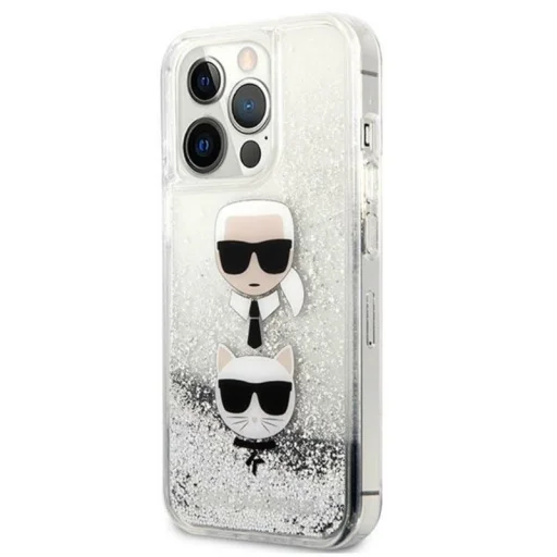 iPhone 13 Pro Karl Lagerfeld Liquid Glitter Karl és Choupette Head tok ezüst (KLHCP13LKICGLS) - 4