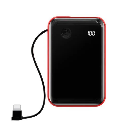 Baseus Mini S powerbank 10000mAh - USB + Type-C - 3A 15W integrált Lightning kábellel piros (PPXF-E09) - 1