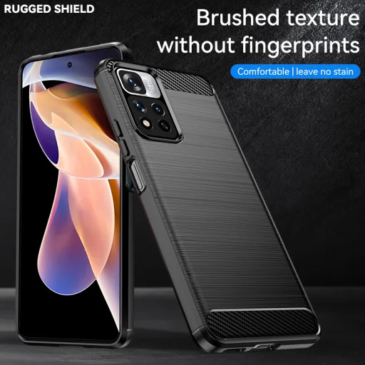 Xiaomi Redmi Note 11 4G Carbon szénszál mintájú TPU tok fekete Alphajack - 6
