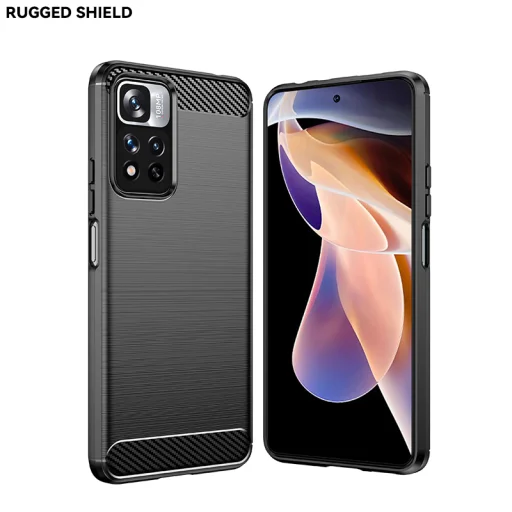 Xiaomi Redmi Note 11 4G Carbon szénszál mintájú TPU tok fekete Alphajack - 9