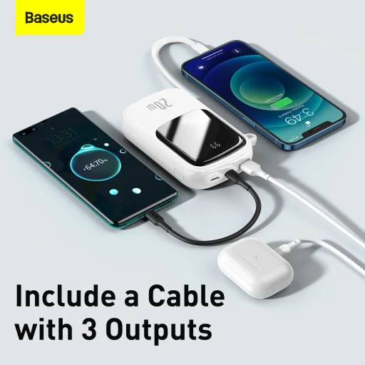 Baseus Qpow powerbank 20000mAh 20W PD 3.0 QC 3.0 USB + USB Type-C integrált Lightning kábellel fekete (PPQD-H02) - 8