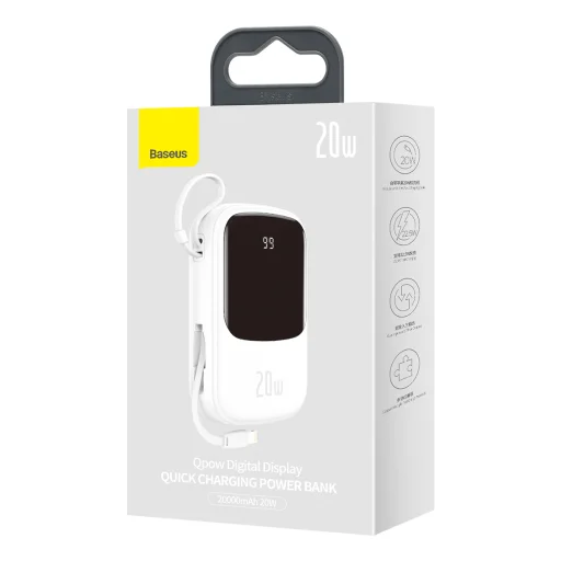Baseus Qpow powerbank 20000mAh 20W PD 3.0 QC 3.0 USB + USB Type-C integrált Lightning kábellel fekete (PPQD-H02) - 16
