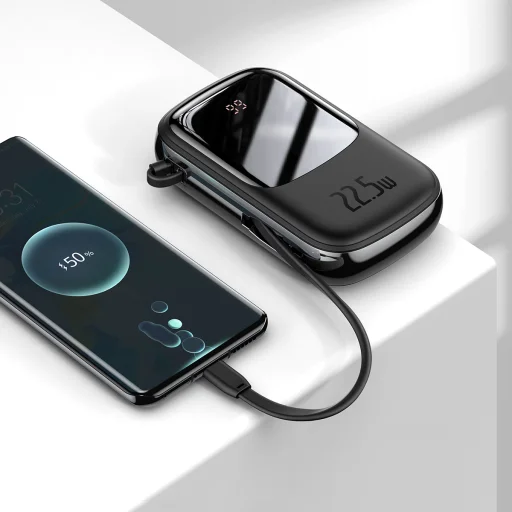 Baseus Qpow powerbank 20000mAh 22.5W PD 3.0 QC 3.0 USB + USB Type-C integrált USB Type-C kábellel fekete (PPQD-I01) - 9