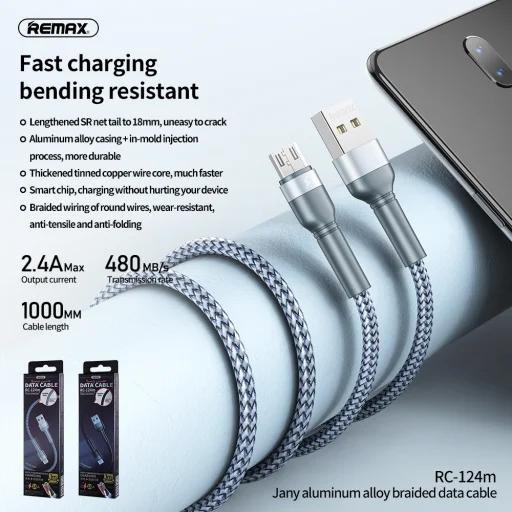 Remax Jany USB - micro USB 2.4A kábel 1m ezüst - 3