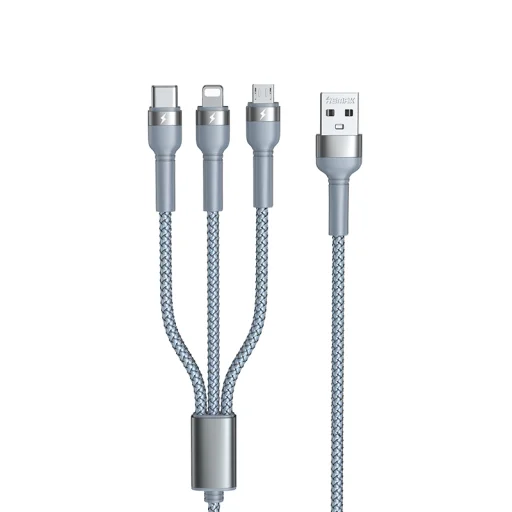 Remax Jany 3in1 USB - USB Type-C, micro USB, Lightning 3.1A kábel 1m ezüst - 1