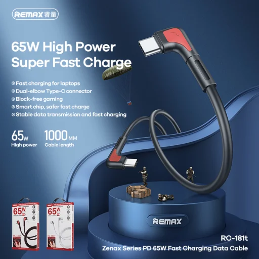 Remax Zenax USB Type-C - USB Type-C 65W kábel döntött fejjel 1m fekete - 3