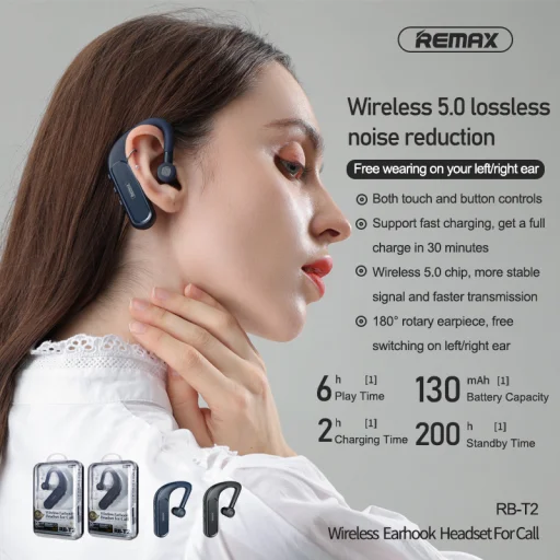 Remax Bluetooth 5.0 vezeték nélküli headset fekete (RB-T2) - 2