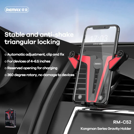 Remax Kimkon Univerzális Gravity autós telefontartó szellőző lamellára fehér / szürke - 2