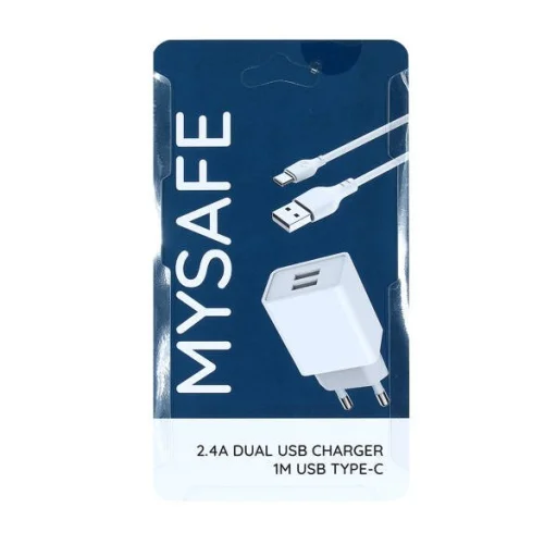 MySafe 2x USB Hálózati töltő adapter 2.4A + 1m USB Type-C kábel - 1