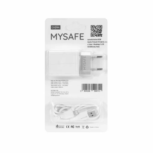 MySafe 2x USB Hálózati töltő adapter 2.4A + 1m Lightningkábel - 3