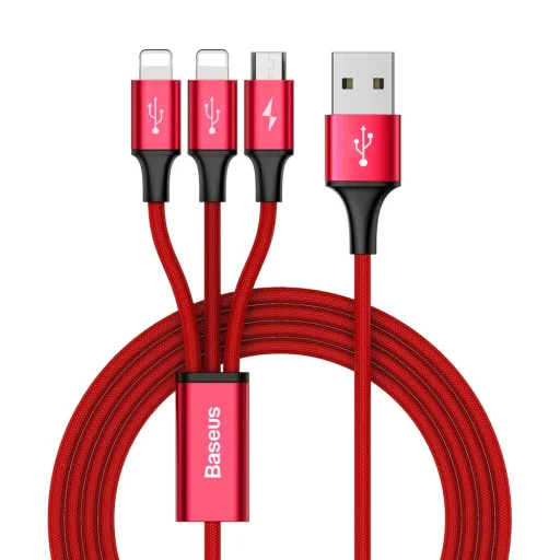 Baseus Rapid 3 az 1-ben USB - Micro USB, 2xLightning kábel 3A 1,2 m piros - 1