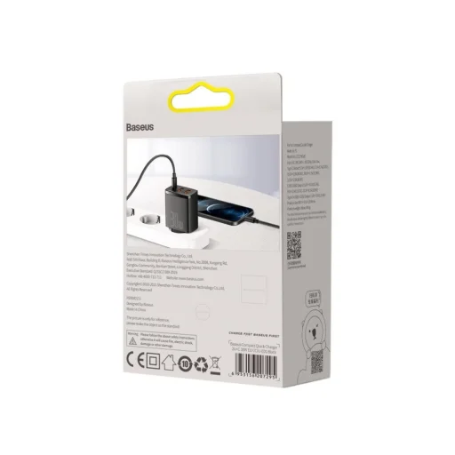 Baseus Compact fali töltő adapter 2xUSB + Type C PD 3.0 QC 3.0 30W 3A fekete - 5