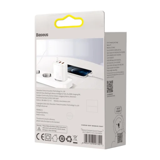 Baseus Compact fali töltő adapter 2xUSB + Type C PD 3.0 QC 3.0 30W 3A fehér - 7