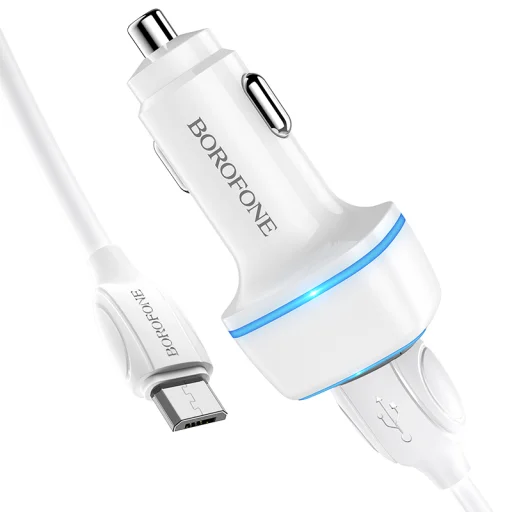 Borofone B14 Max Szivargyújtós töltő 2x USB, 2.4A + Micro USB kábel fehér - 3