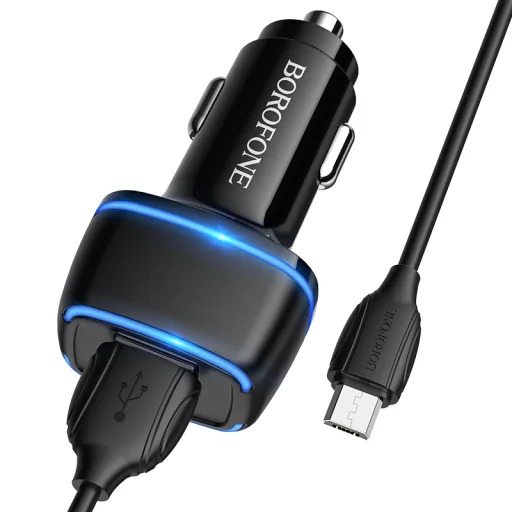 Borofone B14 Max Szivargyújtós töltő 2x USB, 2.4A + Micro USB kábel fekete - 7